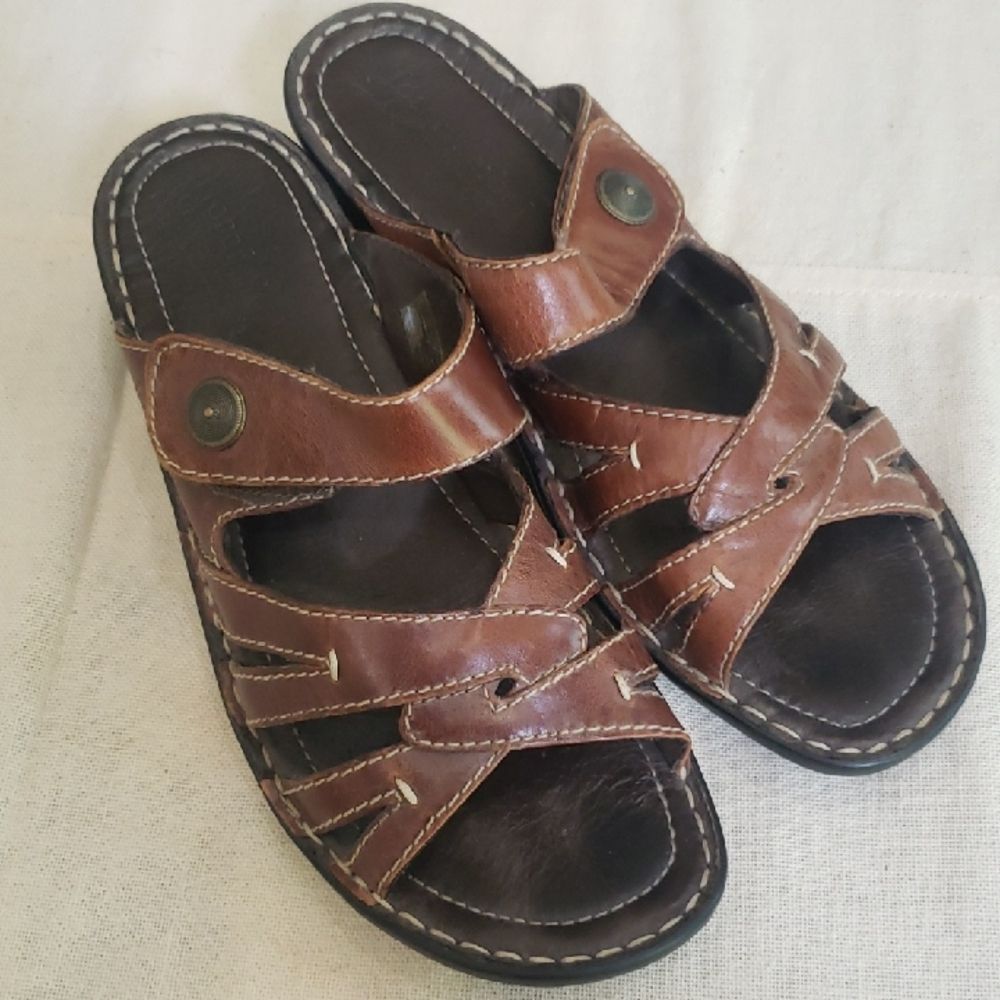 Josef Seibel Brown Leather Sandals Classic Design Block Heel Travel European